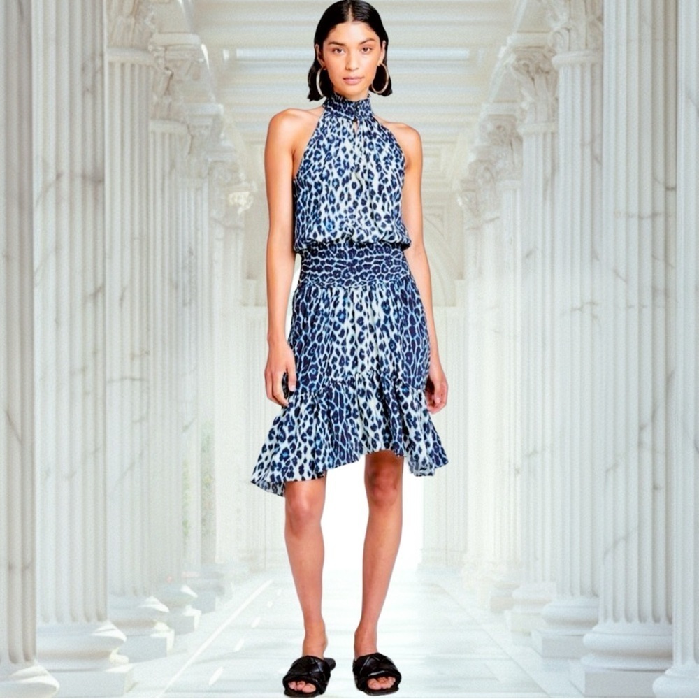 NWT A.L.C. ‘Cody’ Silk Blue Leopard Print Mini Dress Size 0